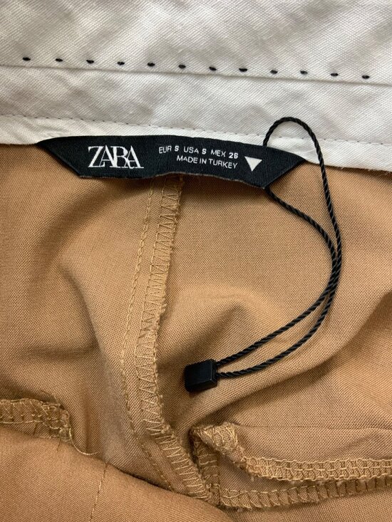 Zara Pleated Front Wide Leg Trouser Pants S Tan High Rise - Picture 4 of 13